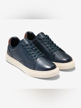 Cole Haan Navy Leather Low-Top Sneakers with Cream Sole and Brown Heel Tab